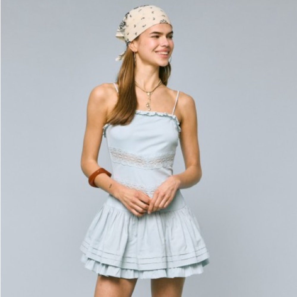 Sky to Moon Double Lace Trim Layered Mini Dress